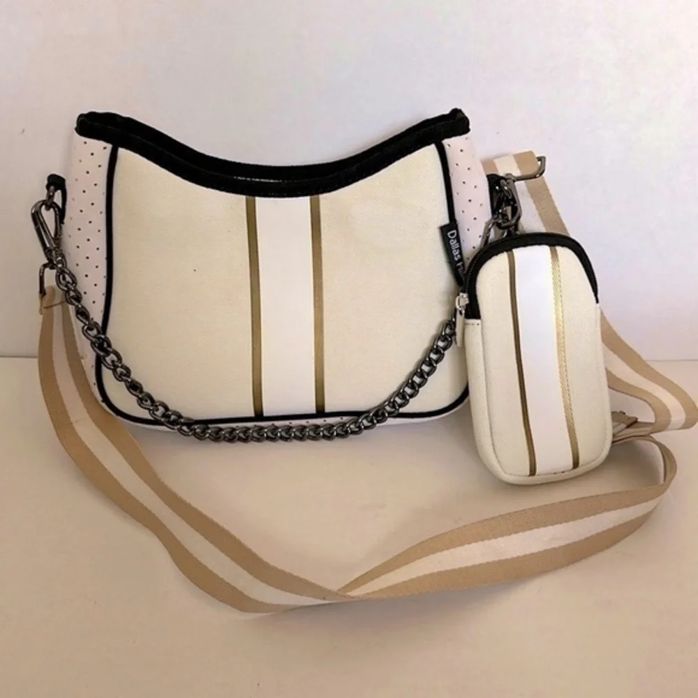 Dallas Hill Designs Crossbody Neoprene Purse with metal chain and pouch